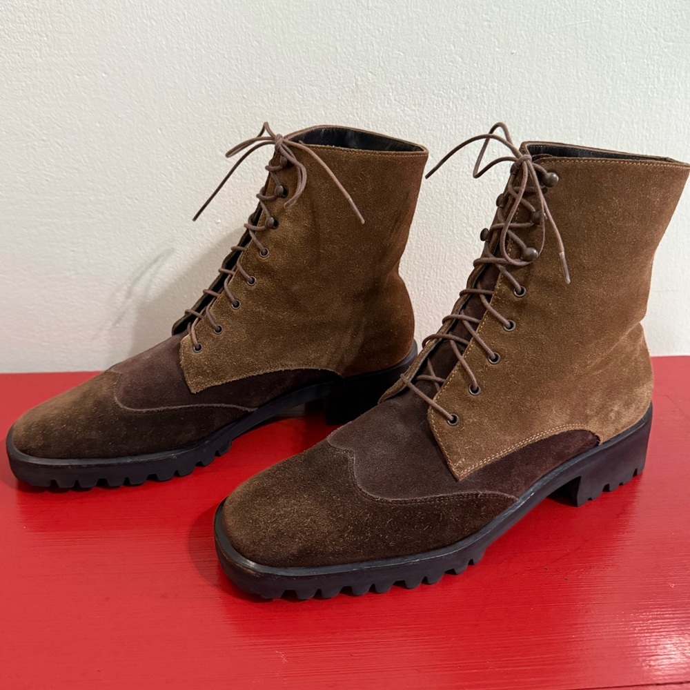 Salvatore Farragamo Brown Suede Lace-Up Boots sz 6.5